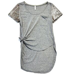 Xhilaration Sequin Top Juniors Size Medium Gray Short Sleeve Side Knot Tee